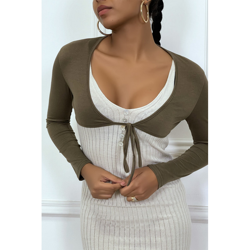 Bolero taupe en viscose à manches longues - 3