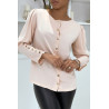 Blouse rose poudrée à boutons dorés - 2