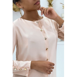 Blouse rose poudrée à boutons dorés - 3