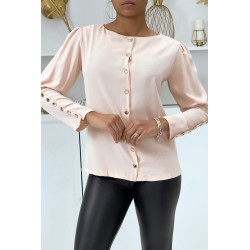 Blouse rose poudrée à boutons dorés - 4