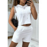 Ensemble top à capuche et short blanc - 1