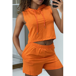 Ensemble top à capuche et short orange - 2