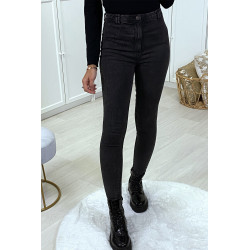 Jeans slim anthracite delavé taille haute - 4