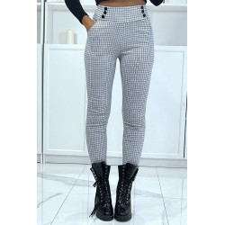 Pantalon slim blanc motif pied-de-poule avec boutons et poches - 1