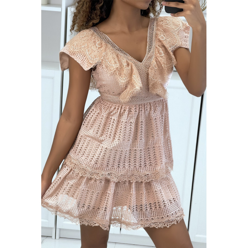 Robe patineuse rose à volants en dentelle - 3