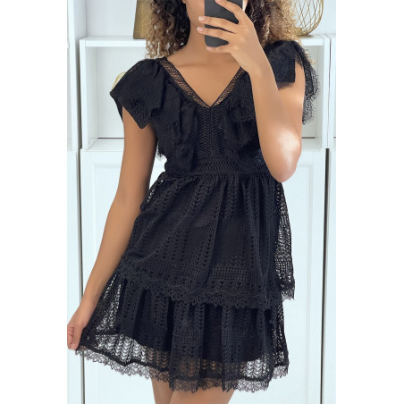 Robe patineuse noire à volants en dentelle - 4