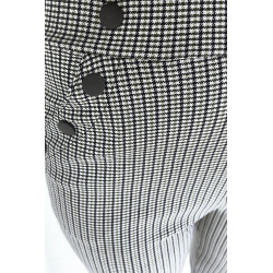 Pantalon cigarette vert extensible à motif pied de poule, taille haute  - 5