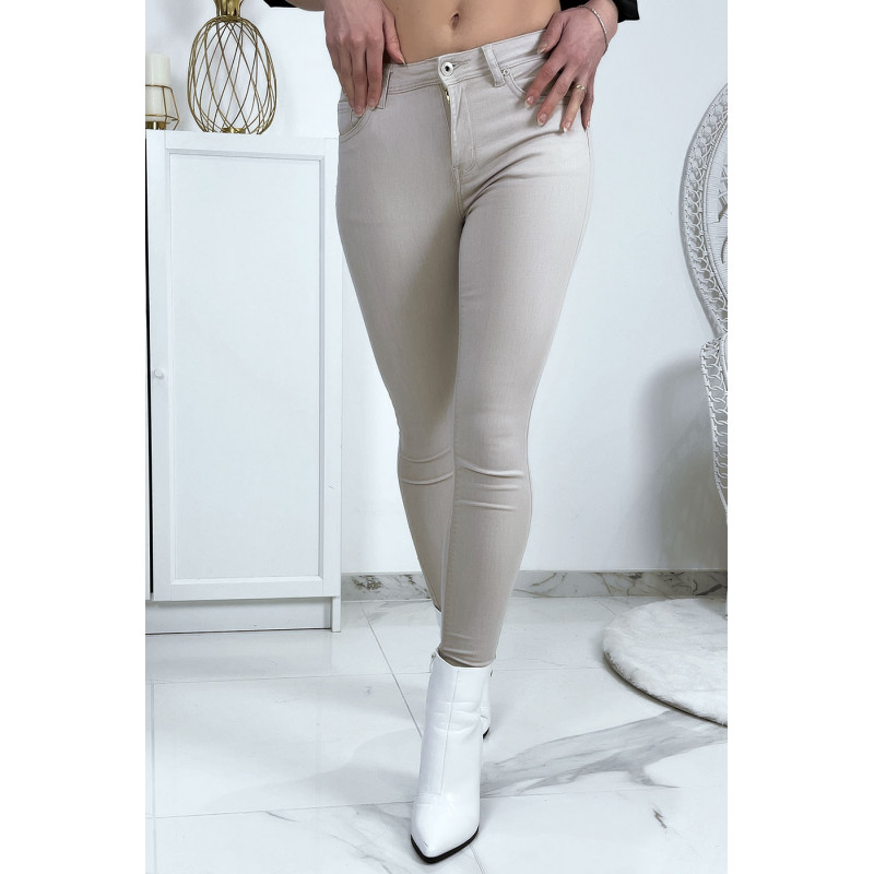 Jeans slim beige en strech avec poches - 3