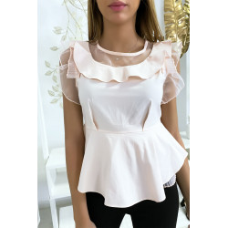 Blouse rose avec volant et tulle - 1