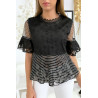 Blouse noire avec joli motifs dentelle et volant - 1