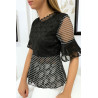 Blouse noire avec joli motifs dentelle et volant - 4