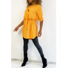 Longue tunique orange col tunisien avec ceinture - 1