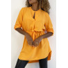 Longue tunique orange col tunisien avec ceinture - 2