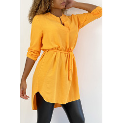 Longue tunique orange col tunisien avec ceinture - 3