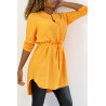 Longue tunique orange col tunisien avec ceinture - 3