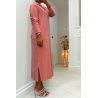 Longue robe sweat abaya rose à capuche - 3