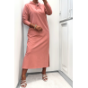 Longue robe sweat abaya rose à capuche - 4