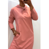 Longue robe sweat abaya rose à capuche - 5