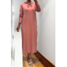 Longue robe sweat abaya rose à capuche - 7