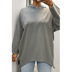 Sweat anthracite à capuche style asymétrique et loose avec fermeture sur le côté - 7