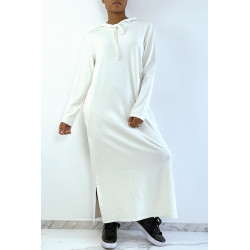 Longue robe sweat abaya blanche à capuche - 1