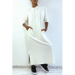 Longue robe sweat abaya blanche à capuche - 2