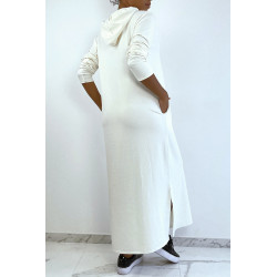 Longue robe sweat abaya blanche à capuche - 4