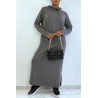Longue robe sweat abaya anthracite à capuche - 1