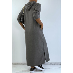 Longue robe sweat abaya anthracite à capuche - 4