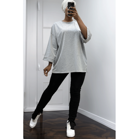 Sweat over size en coton gris  - 1