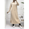 Longue robe sweat abaya beige à capuche - 1