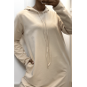 Longue robe sweat abaya beige à capuche - 2