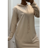 Longue robe sweat abaya beige à capuche - 4