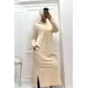 Longue robe sweat abaya beige à capuche - 5