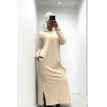 Longue robe sweat abaya beige à capuche - 6