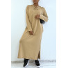 Longue robe sweat abaya camel à capuche - 5