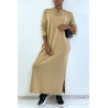 Longue robe sweat abaya camel à capuche - 6