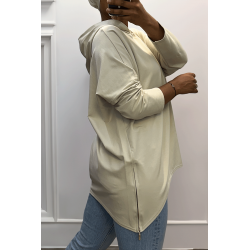 Sweat beige à capuche style asymétrique et loose avec fermeture sur le côté - 1