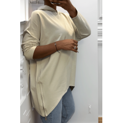 Sweat beige à capuche style asymétrique et loose avec fermeture sur le côté - 2