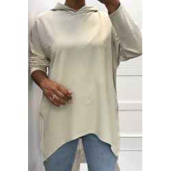 Sweat beige à capuche style asymétrique et loose avec fermeture sur le côté - 3