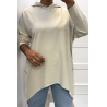 Sweat beige à capuche style asymétrique et loose avec fermeture sur le côté - 3