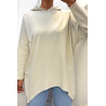 Sweat beige à capuche style asymétrique et loose avec fermeture sur le côté - 4