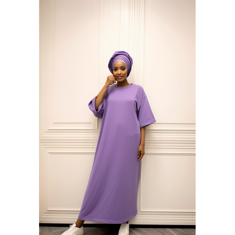 Longue robe over size en coton lilas très épais - 8