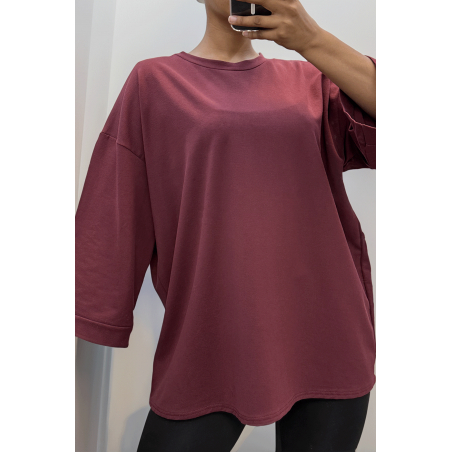 Sweat over size en coton bordeaux  - 1