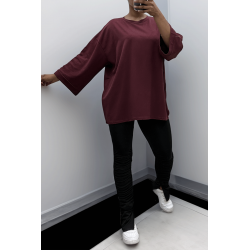 Sweat over size en coton bordeaux  - 5