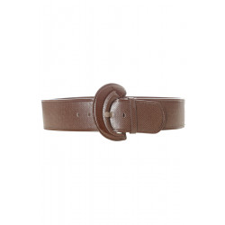 Ceinture marron style matelassé avec boucle ovale brillante. - 1