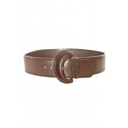 Ceinture marron style matelassé avec boucle ovale brillante. - 2