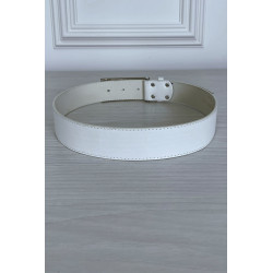 Ceinture blanche en simili avec boucle argenté avec strass - 1