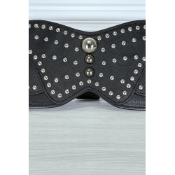 Ceinture noire large forme asymétrique et cloutée - 5