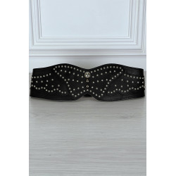 Ceinture noire large forme asymétrique et cloutée - 8